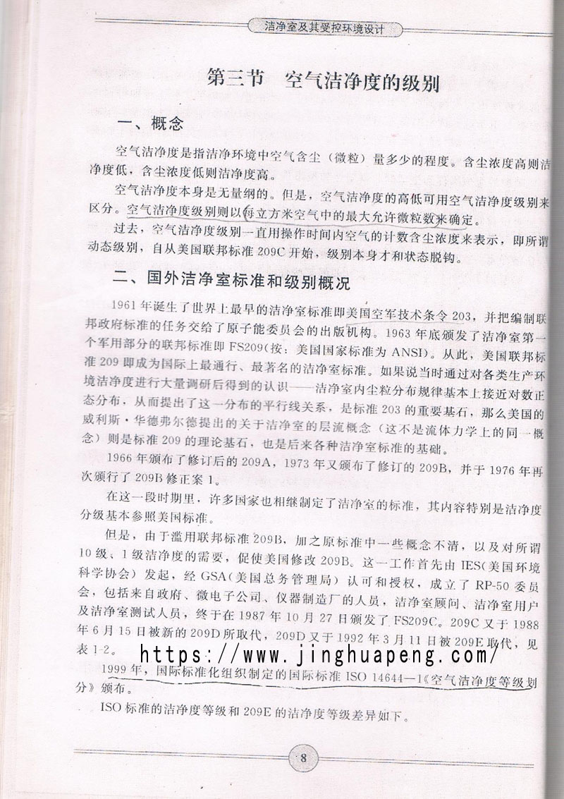 空氣潔凈度級別概念 空氣潔凈度級別標準、概念摘自《潔凈室及期受控環境設計》一書。